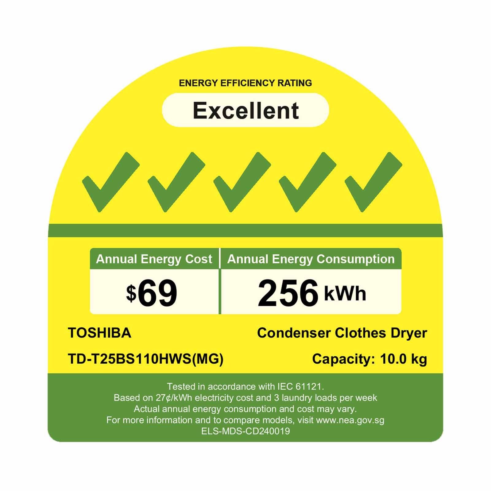 Toshiba 10Kg Heat Pump Dryer TD-T25BS110HWS(MG)