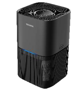 A black air purifier on a white background.