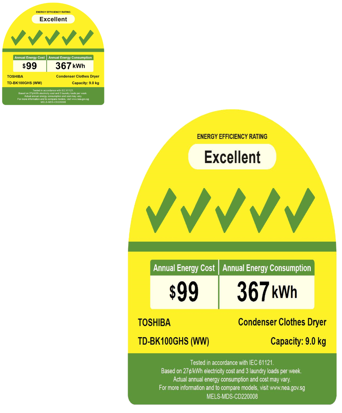 A yellow sticker that says excellent on it