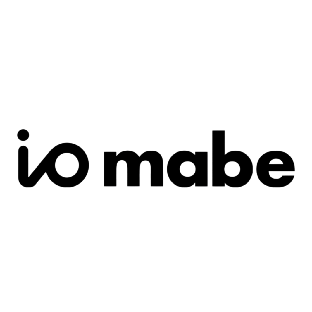 A black and white logo for io mabe on a white background.