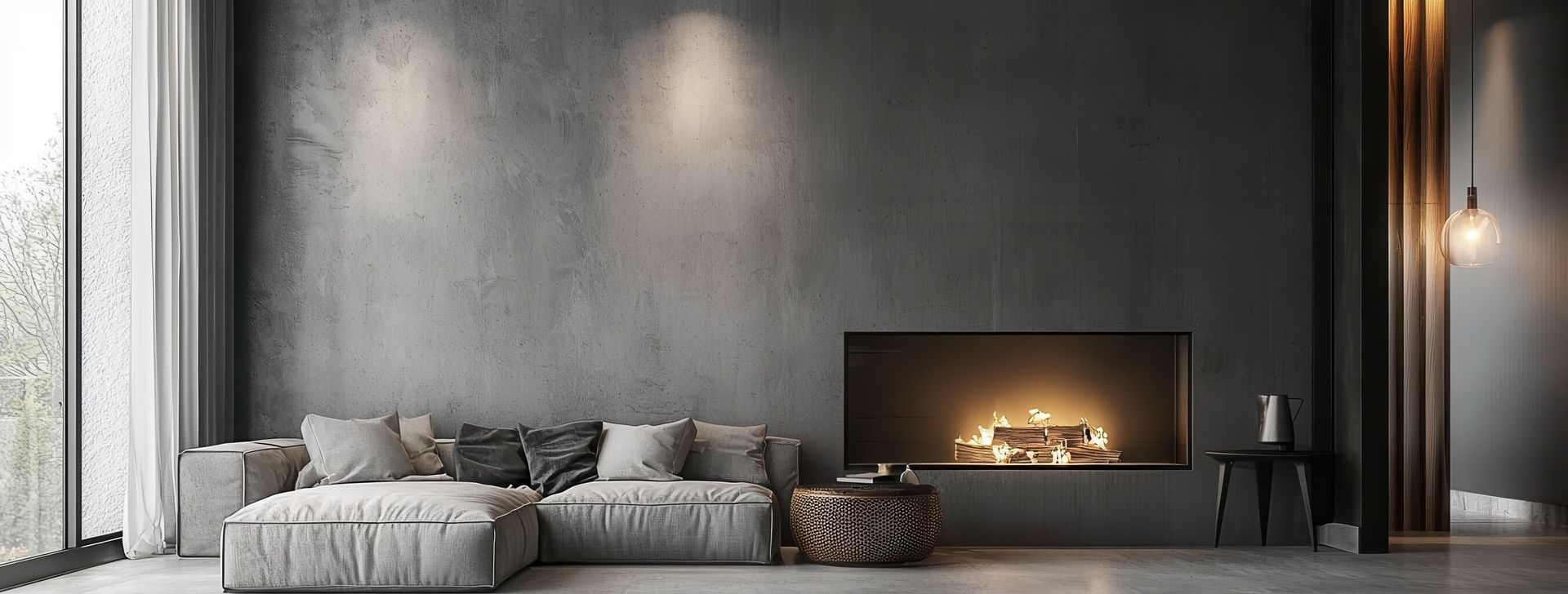 An empty warehouse interior with a gray, speckled epoxy floor.