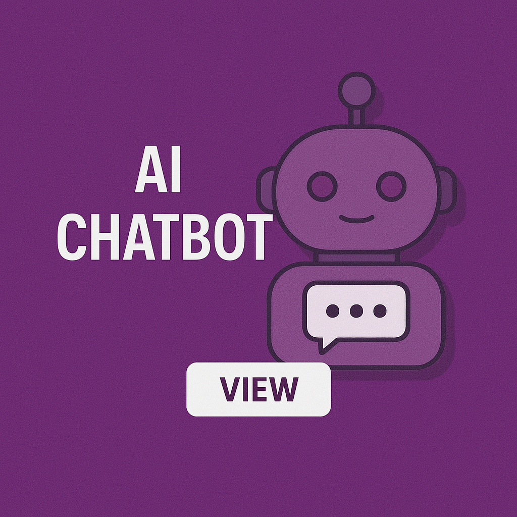 A purple robot with a speech bubble and the words ai chatbot above it