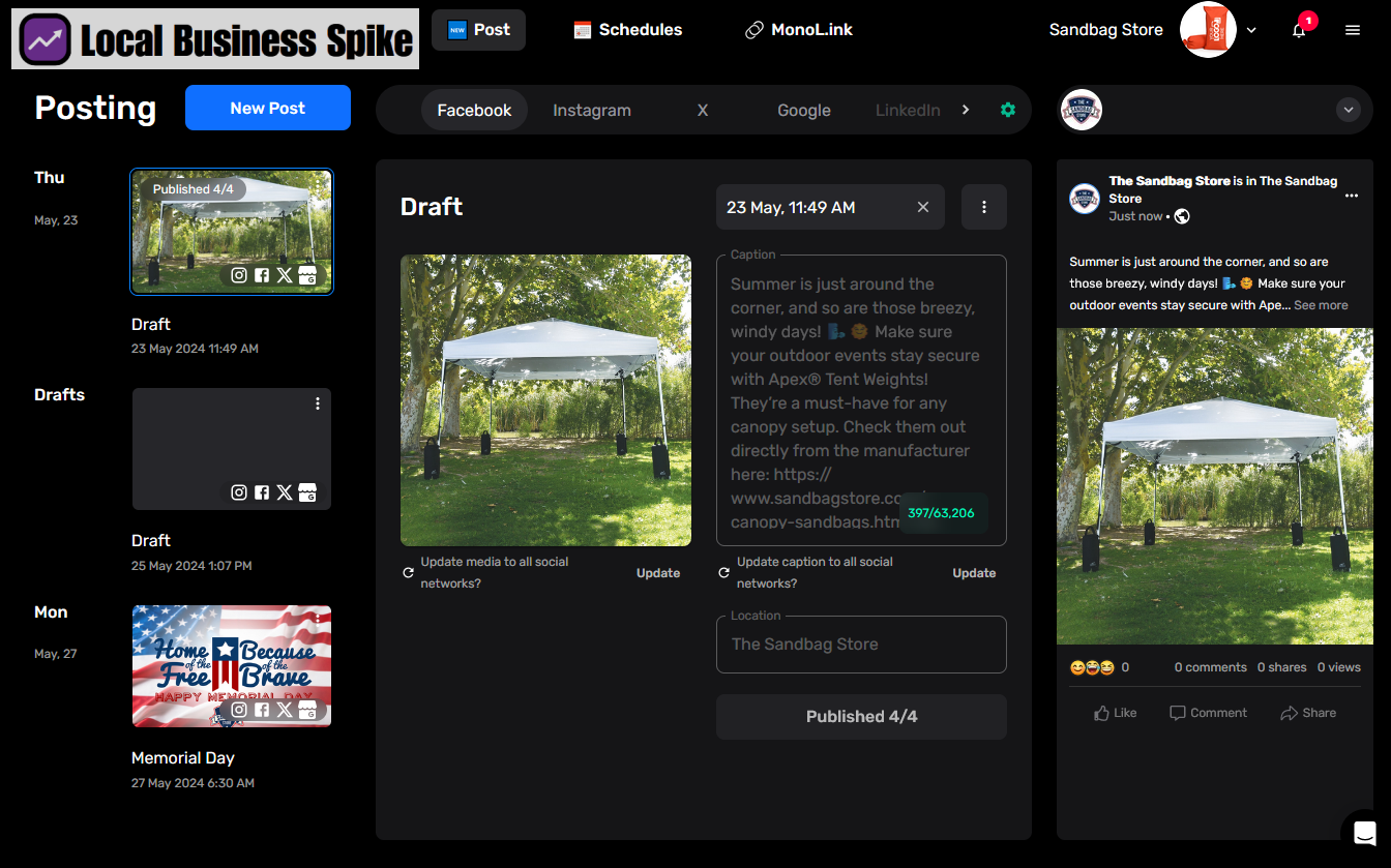 A screen shot of a website that says social posting