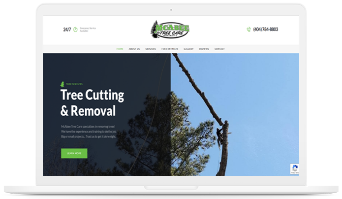 A laptop is open to a tree cutting and removal website