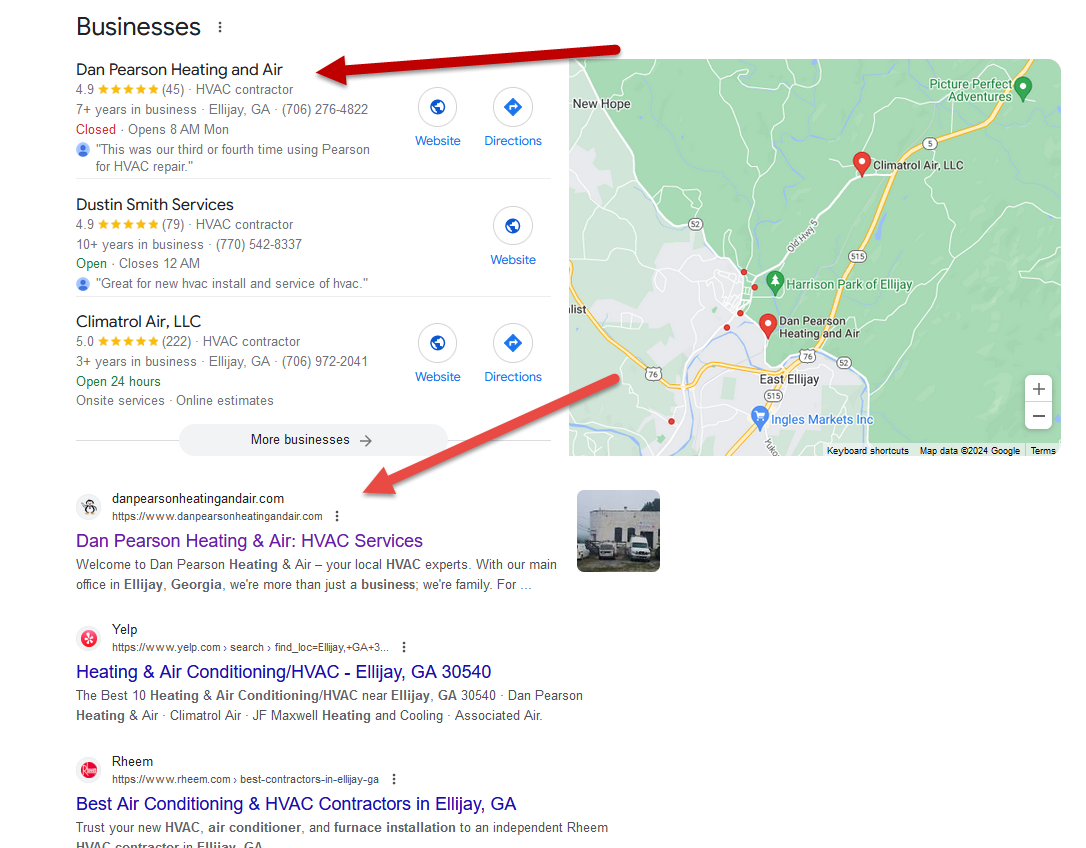 A screenshot of a google map showing the location of a business