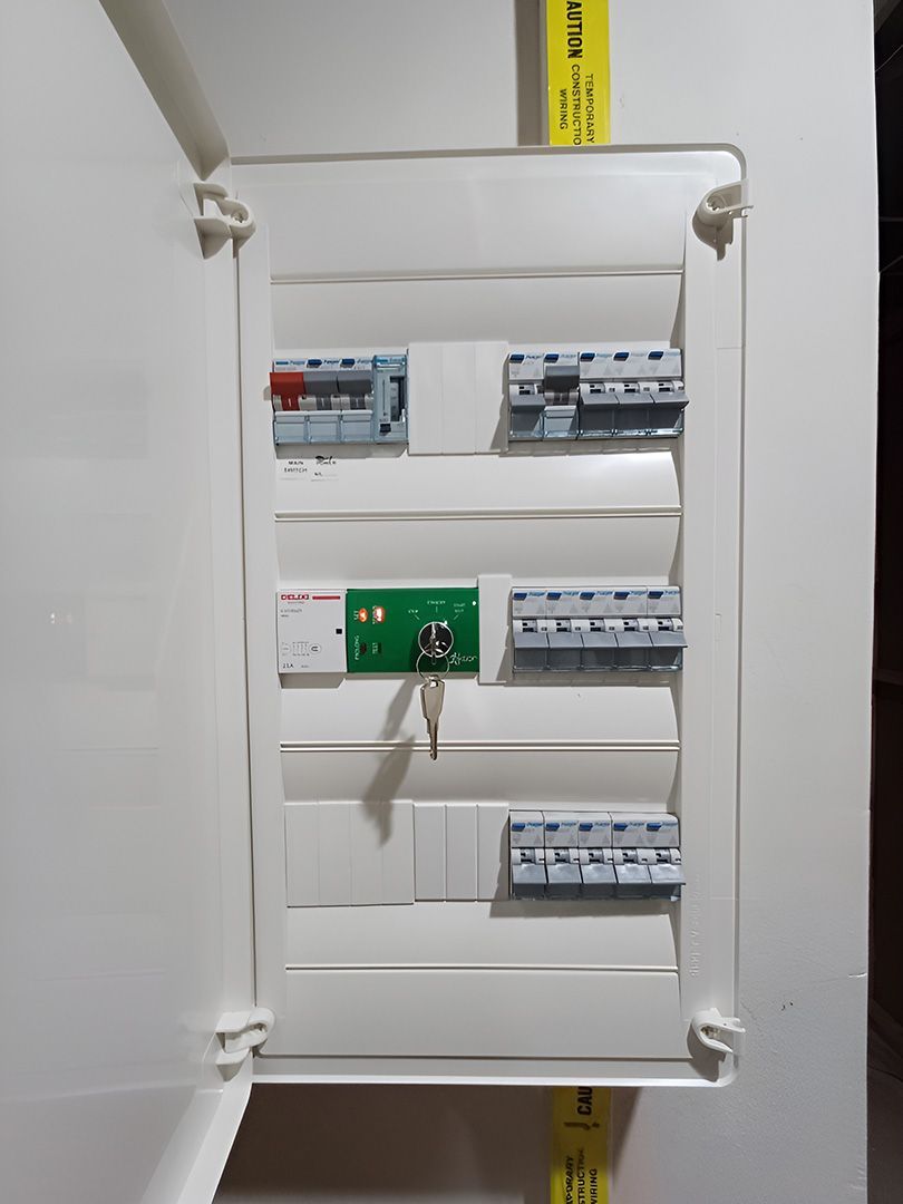 Open Electrical Breaker Panel With Multiple Circuit Breakers — Green Valley Electrical in Lismore, NSW