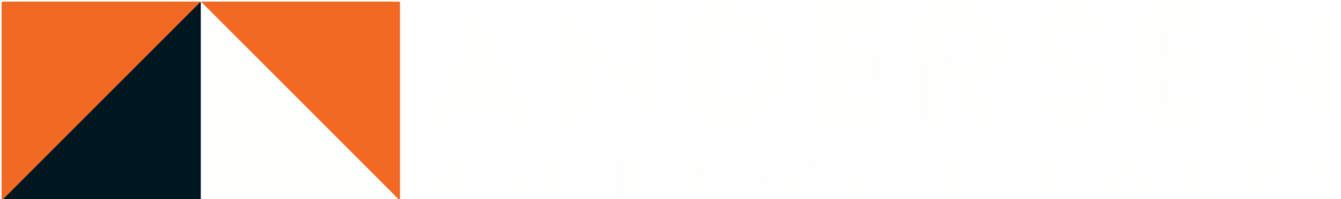 Orange and white triangular shapes with a dark blue vertical line on the left.