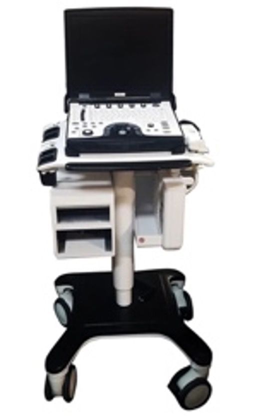 A Laptop Is Sitting on Top of A Cart with Wheels — Illawarra Sports Injury Rehabilitation and Physiotherapy Centre in Bellambi, NSW
