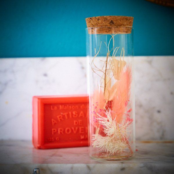 Glass Jar Dried Flowers Pink - Small