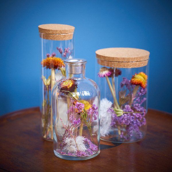 Glass Jar Dried Flowers Light Pink - Small