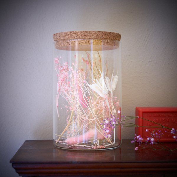 Glass Jar Dried Flowers Pink