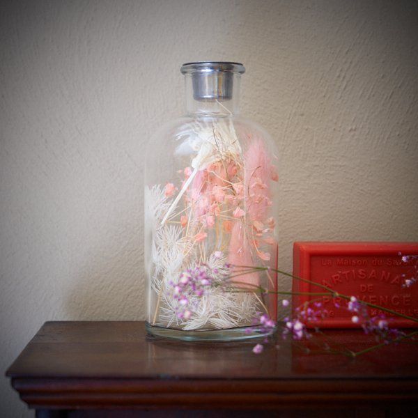 Glass Bottle Dried Flowers Pink