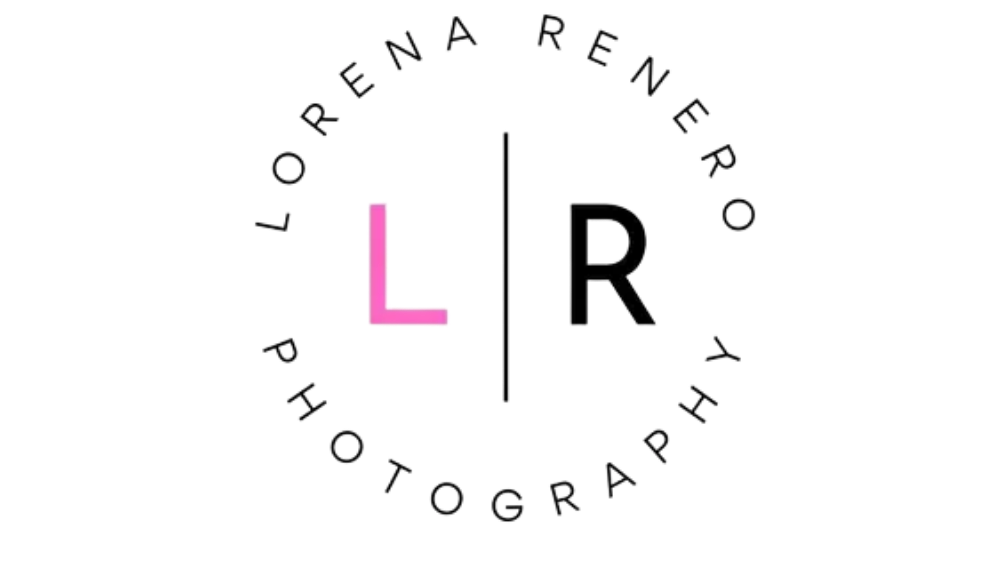 Lorena Renero Photography logo with pink and black LR initials in a circular wordmark