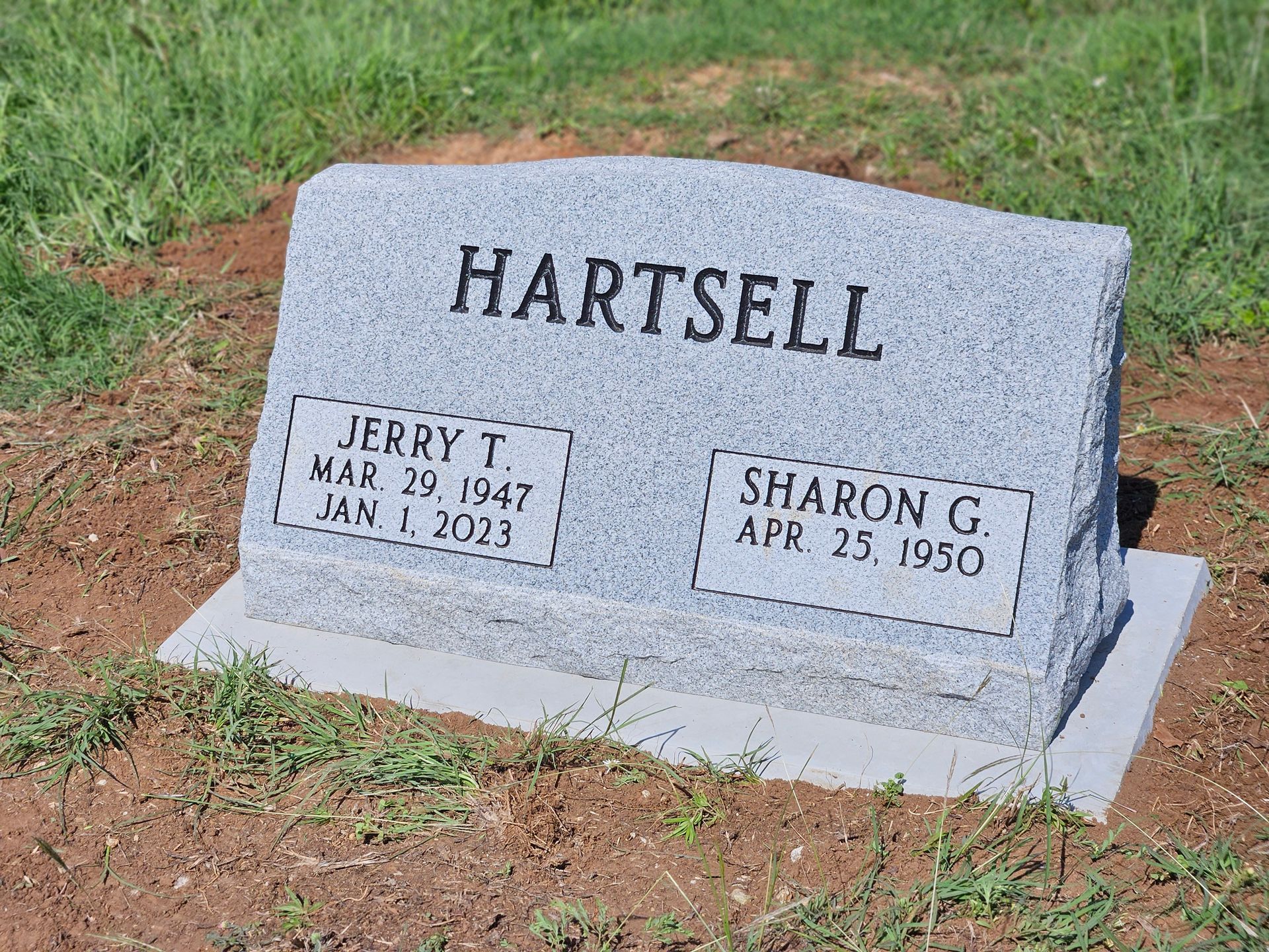 A gravestone for jerry t. hartsell and sharon g. hartsell