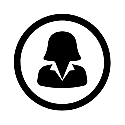 A black and white icon of a woman in a circle.