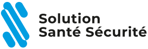Le logo solution santé sécurité est bleu et noir sur fond blanc.