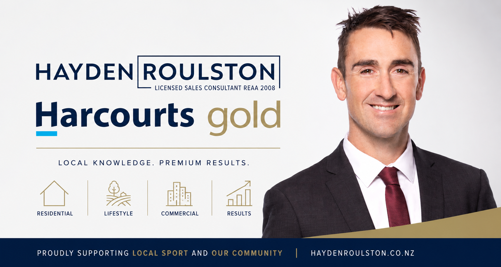 Hayden Roulston Harcourts Gold sponsor graphic