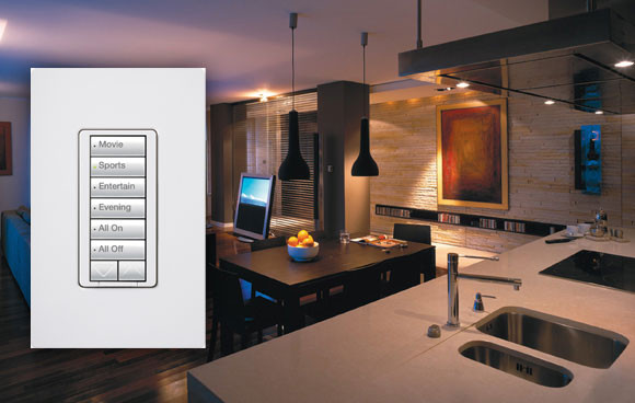 A picture of a kitchen next to a picture of a light switch