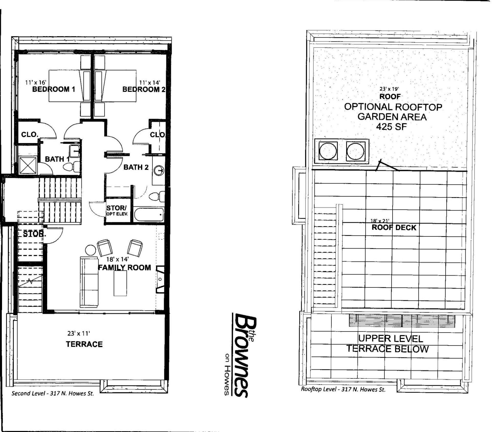 second level and rooftop floor plan