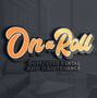 Logo for "On a Roll" with orange lettering, black shadow, and tagline "Dumpster Rental and Maintenance."