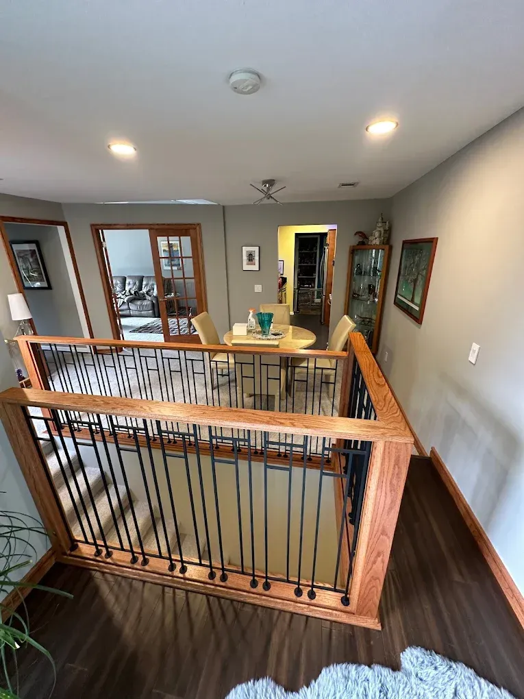 There is a staircase leading up to the second floor of a house.