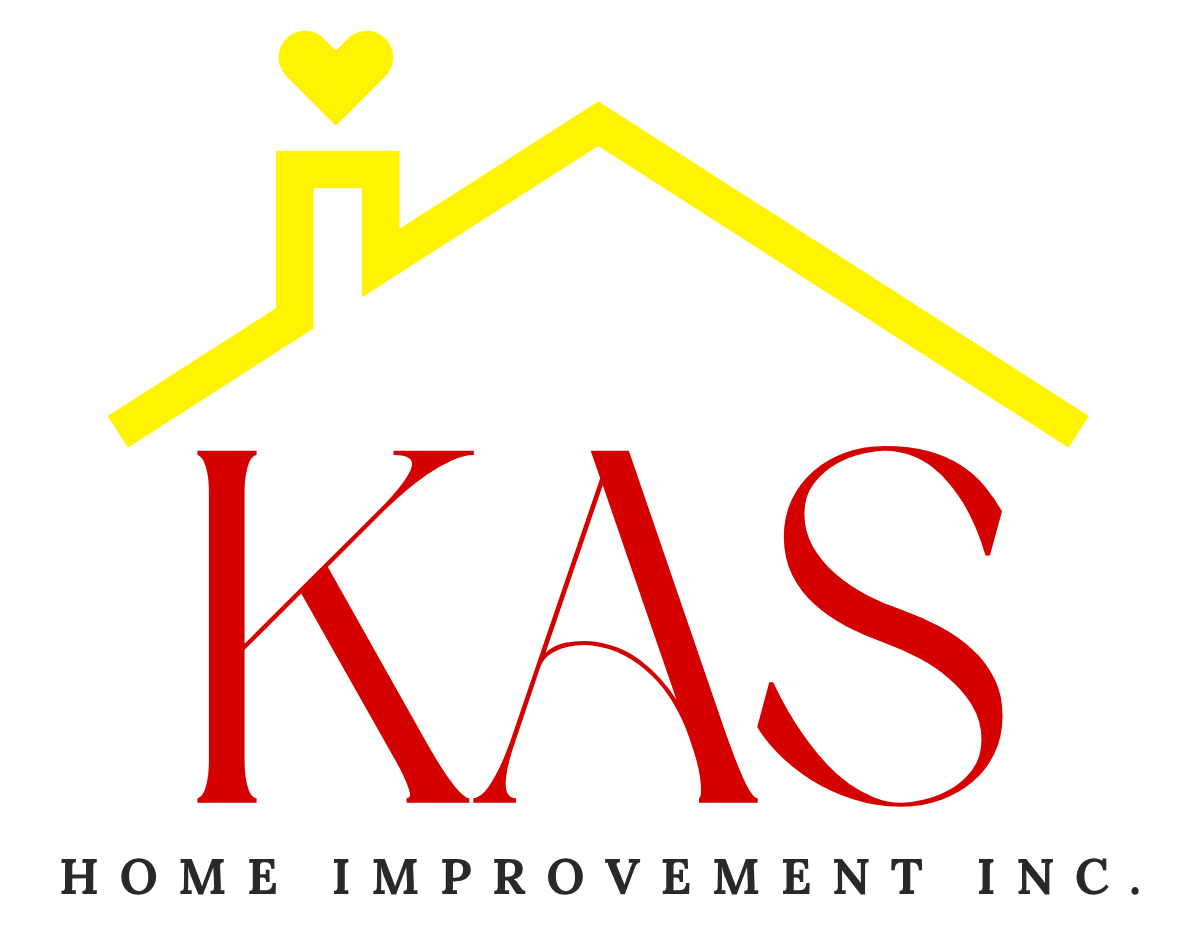 A red and yellow logo for kas home improvement inc.