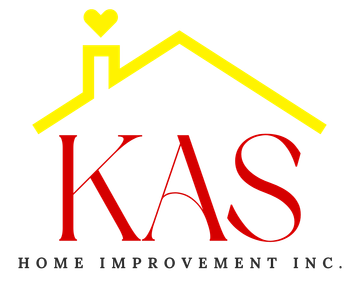 A red and yellow logo for kas home improvement inc.