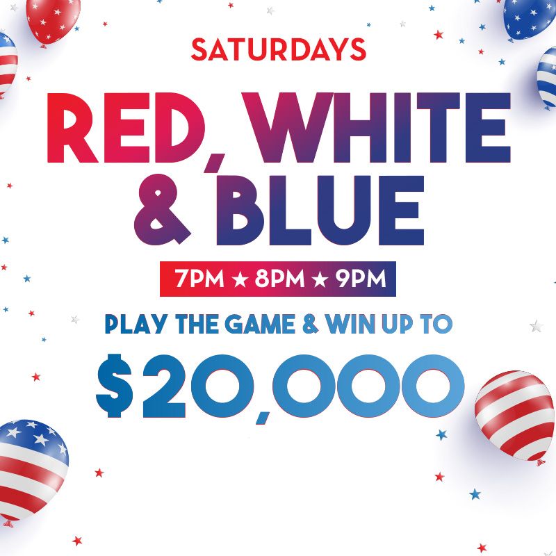 SATURDAYS
Play the game and win up to $20,000!
Drawings at 7pm, 8pm and 9pm.
One entry for every 250 same-day points earned on Saturdays. Purchase one entry for every 500 points redeemed on Saturdays.