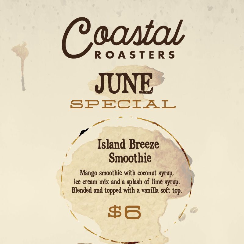 Island Breeze Smoothie
Mango smoothie with coconut syrup, ice cream mix and a splash of lime syrup. Blended and topped with a vanilla soft top. $6