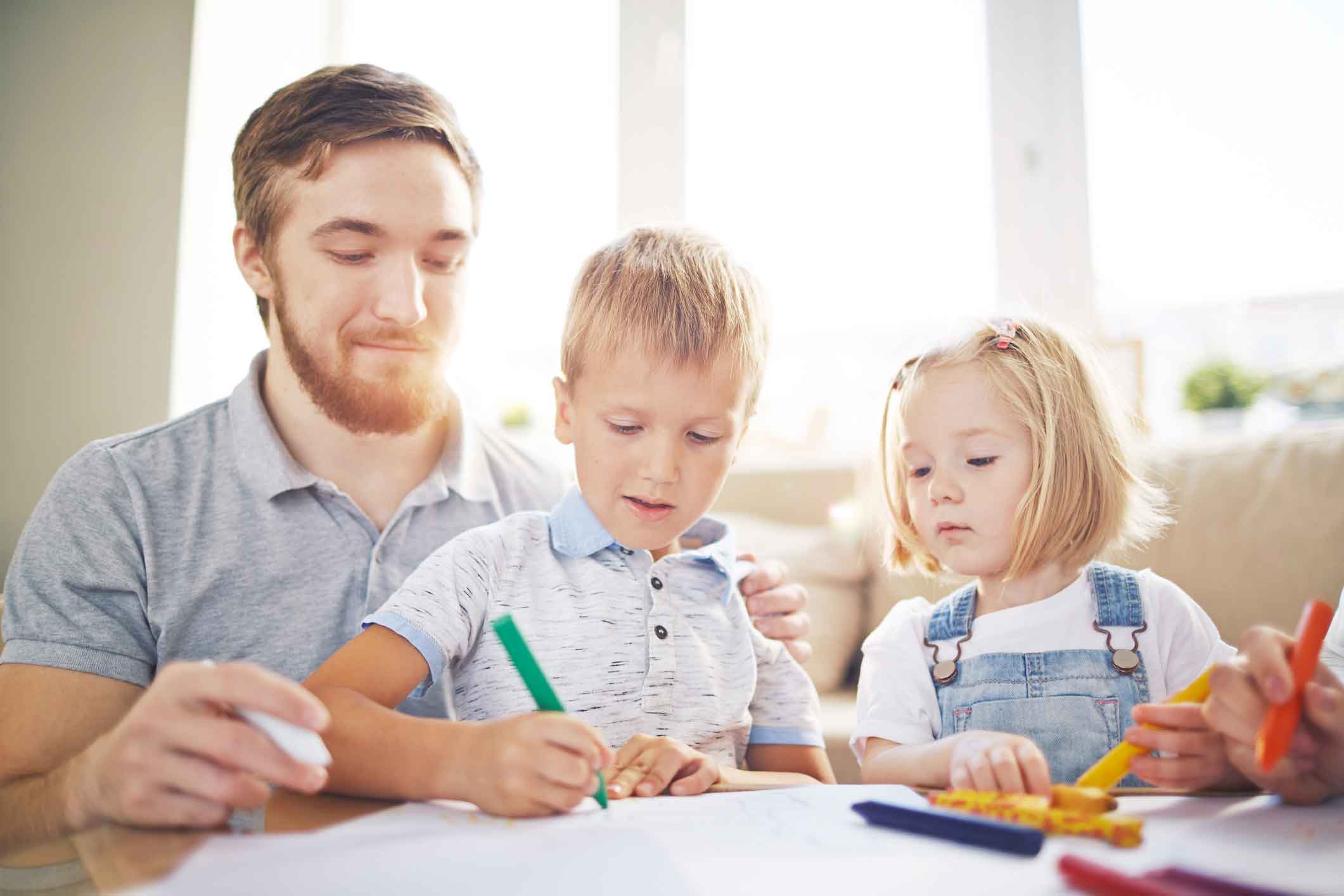 father and kids colouring