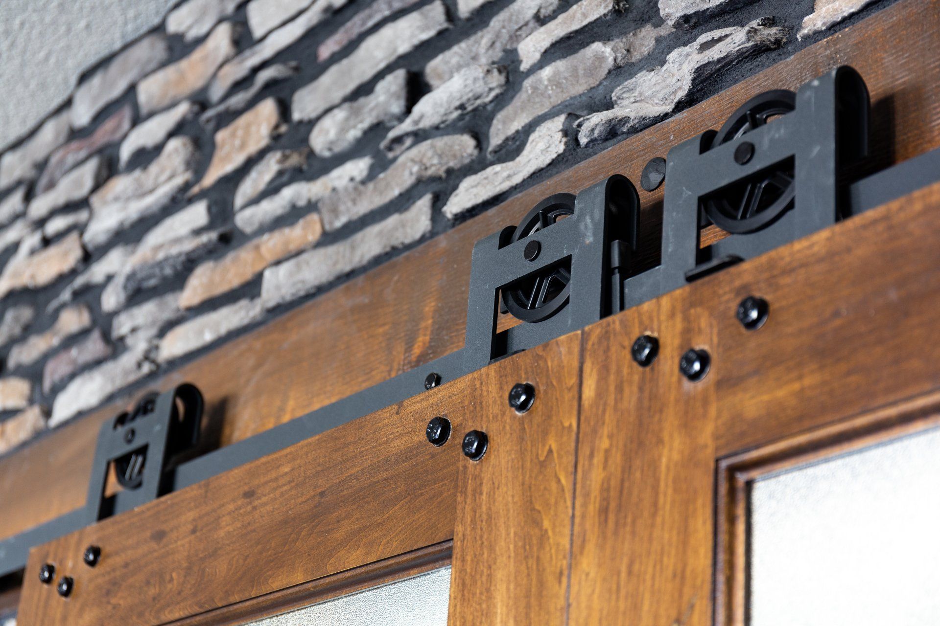 Close-up of sliding barn doors by Timberwood Homes