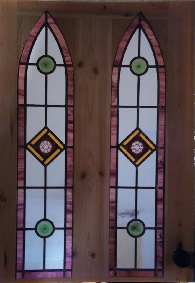 Stained glass work on windows