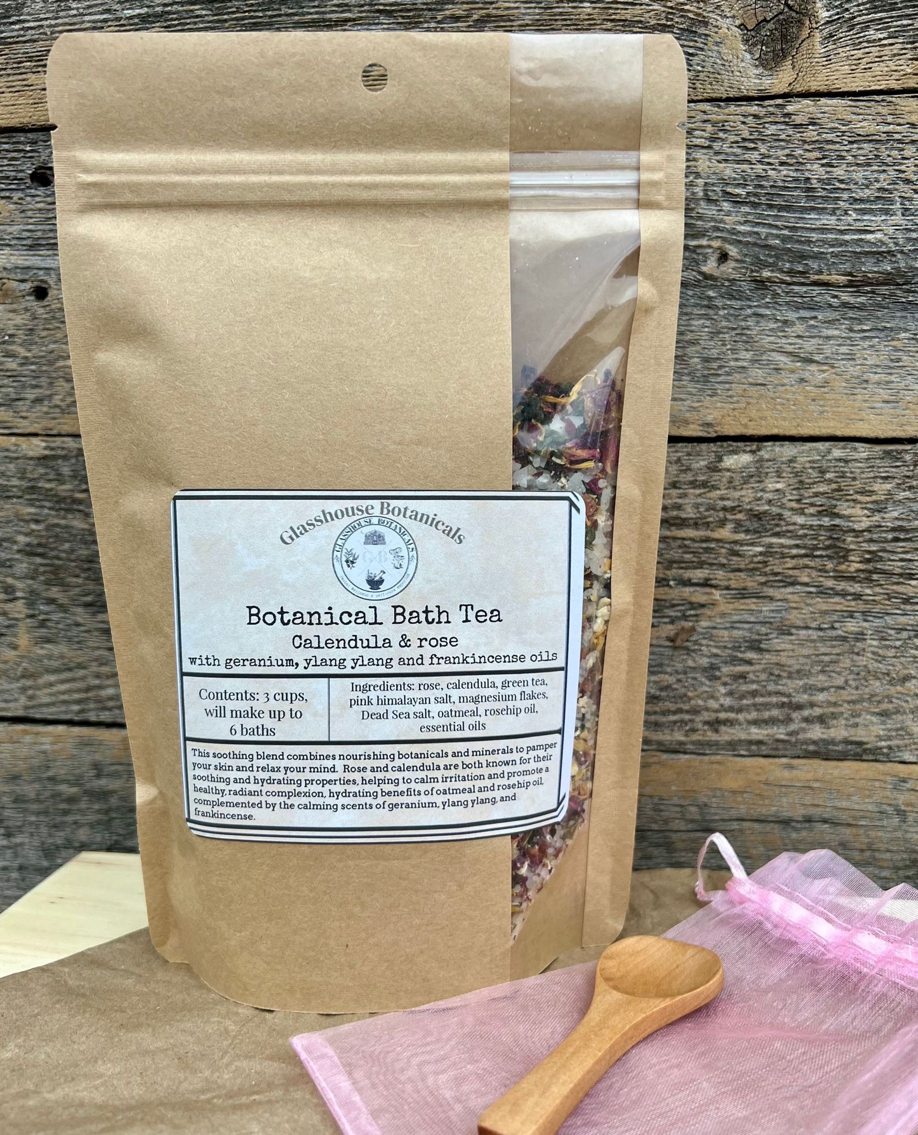 Botanical Bath Tea - Calendula Rose (includes brew bag and wood scoop)