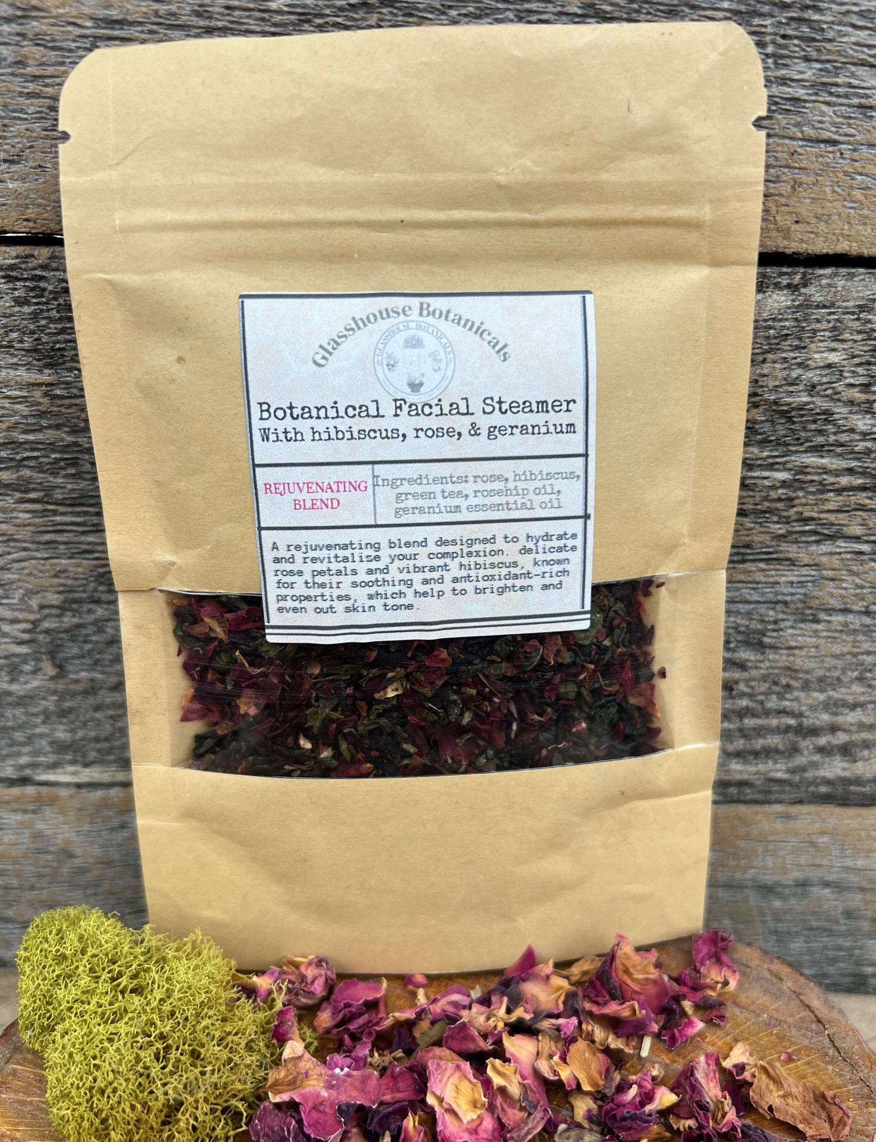 Botanical Facial Steamer, REJUVENATE BLEND with hibiscus and rose petals
