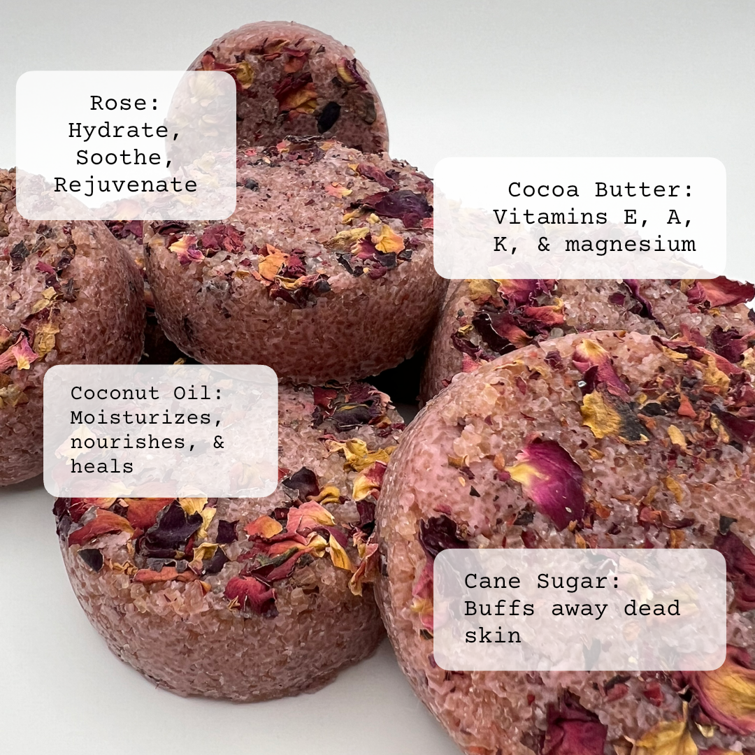 Exfoliating Sugar Scrub Puck, Rose, coconut oil, & shea butter