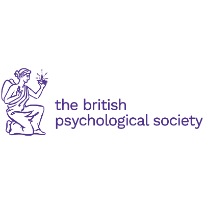 the logo for the british psychological society shows a woman kneeling down holding a flower .