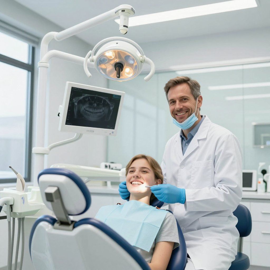Woman demonstrating areas for cosmetic injections: frown lines, crow's feet, jawline.