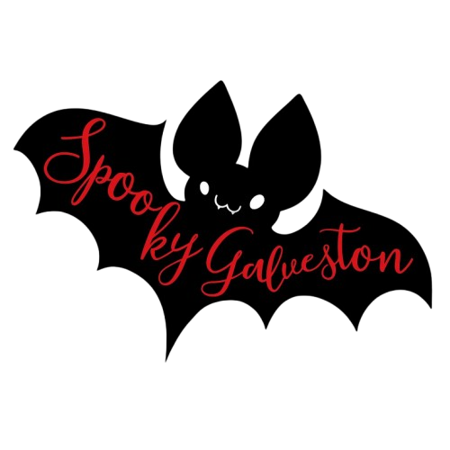 A black bat with the words spooky galveston written on it.