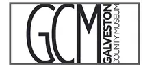 A black and white logo for the galveston county museum.