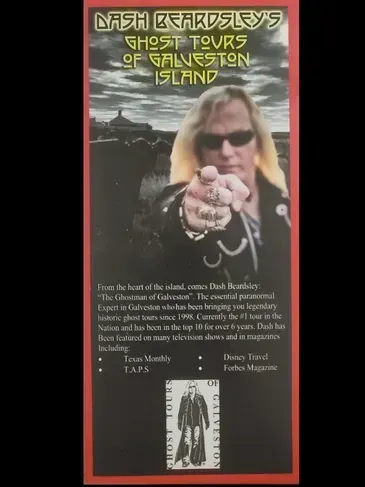 A poster for lash beardsley 's ghost tours of galveston island