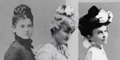 Three women are standing next to each other in a black and white photo.