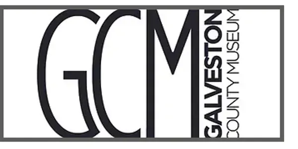 A black and white logo for galveston county museum
