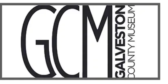 A black and white logo for galveston county museum