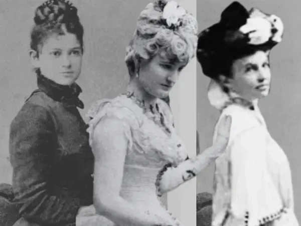 Three women are standing next to each other in a black and white photo