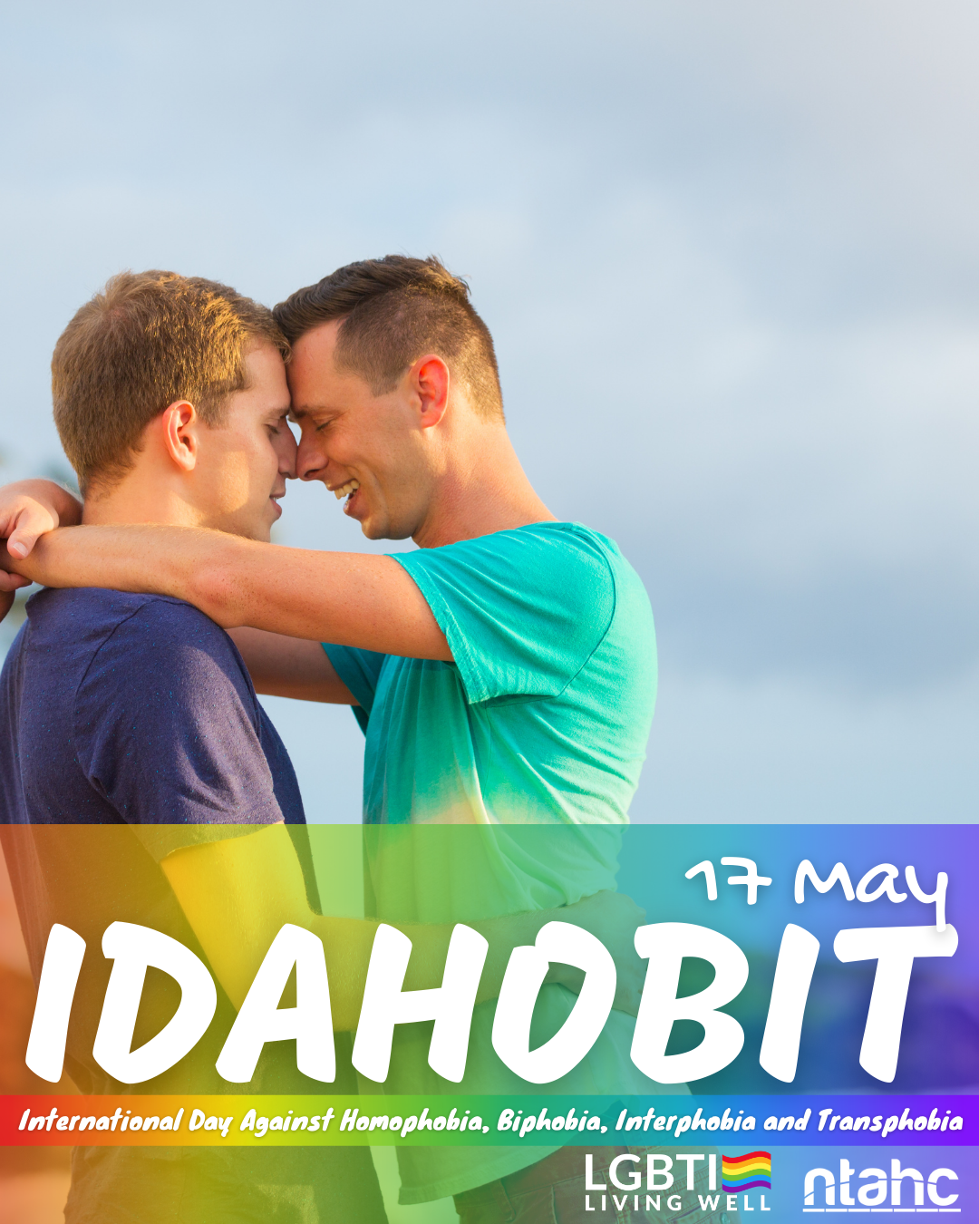 A poster for idahobit with two men hugging each other