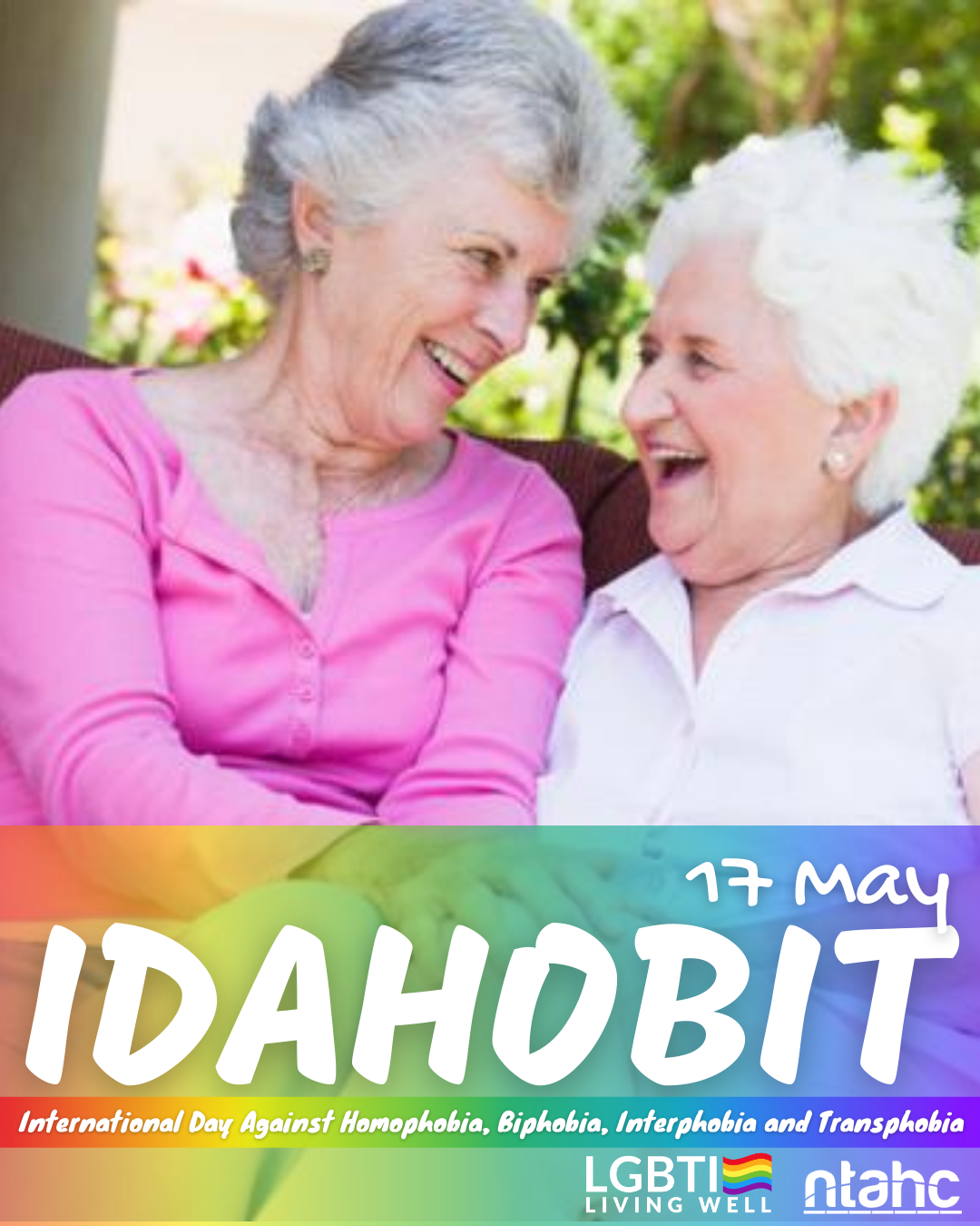 A poster for idahobit shows two older women laughing