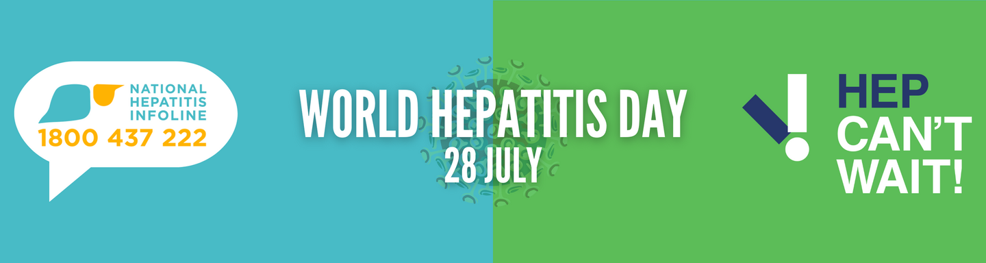 A blue and green banner for world hepatitis day