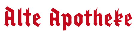 Das Logo der Alten Apotheke in Rot auf weißem Grund