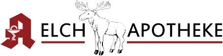 Ein Logo für die Elch Apotheke mit einem Elch darauf