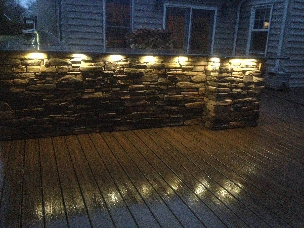 Deck Lights on Stone Wall